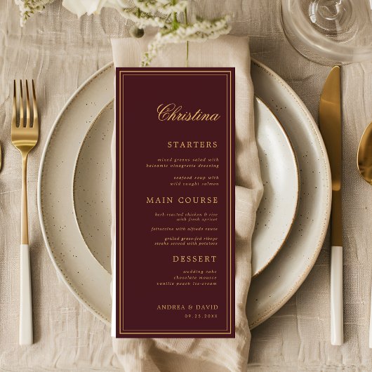 Carte de menu personnalisée avec nom de l'invité e