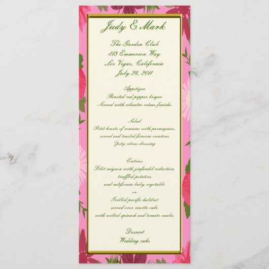 Carte de menu personnalisée Fleurs roses (Devant)
