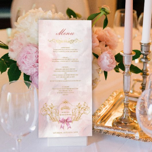Carte de menu personnalisée Quinceanera Couronne é