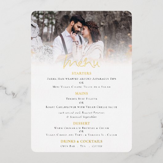 Carte de menu photo de mariage à écriture moderne (Recto)