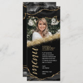 Carte de menu photo en agate noir et or (Devant / Derrière)