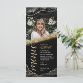 Carte de menu photo en agate noir et or (Debout devant)