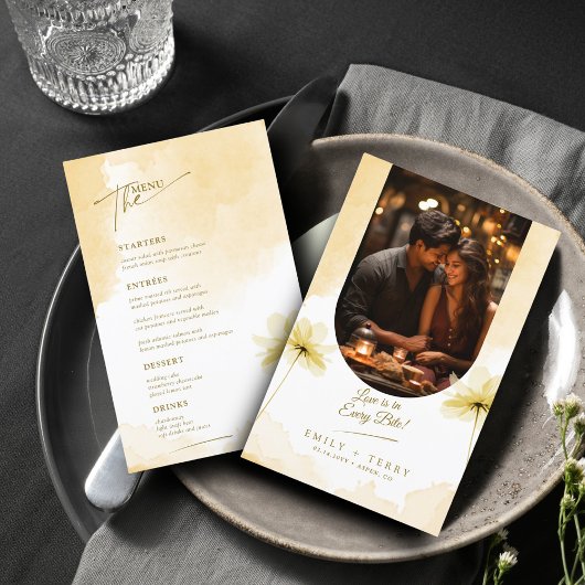 Carte de menu photo Mariage Floral Grace or Hour
