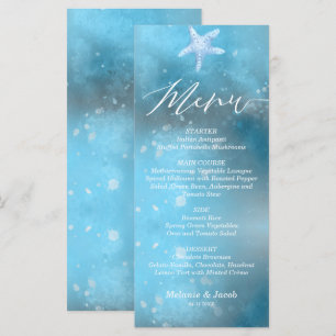 Carte de menu plat Mariage d'été de la mer bleue