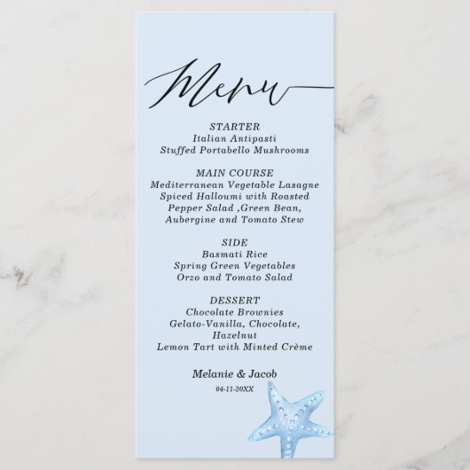 Carte de menu plat Mariage d'été de poisson étoilé (Devant)