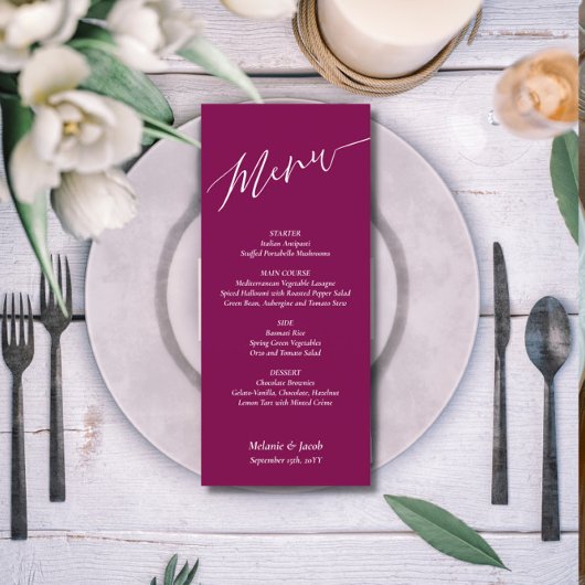Carte de menu plat Mariage rouge Bourgogne