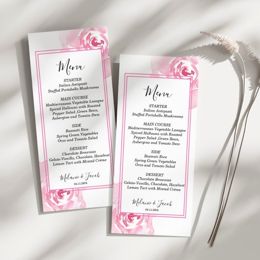 Carte de menu plat Rose couleur rose