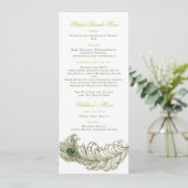 Carte de menu Plumes de paon Whimsical (Debout devant)