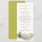 Carte de menu Plumes de paon Whimsical (Devant / Derrière)