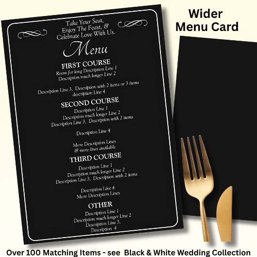 Carte de menu plus grande - Défilement infini noir