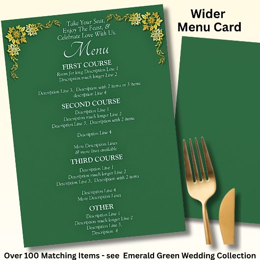 Carte de menu plus grande - Vert émeraude et or