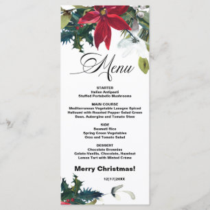Carte de menu Poinsettia de Noël à l'aquarelle