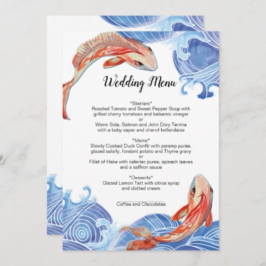 CARTE DE MENU POISSON KOI (Devant / Derrière)