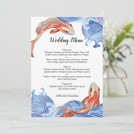 CARTE DE MENU POISSON KOI (Debout devant)