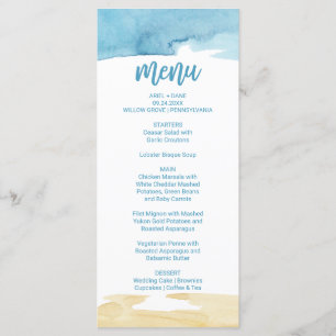 Carte de menu pour dîner en mer et sable d'aquarel