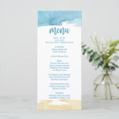Carte de menu pour dîner en mer et sable d'aquarel (Debout devant)