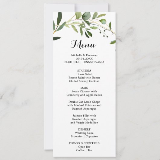 Carte de menu pour dîner Feuille vert tropical (Devant)