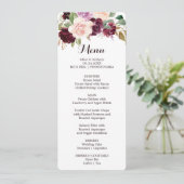 Carte de menu pour dîner Floral Burgundy Vert (Debout devant)