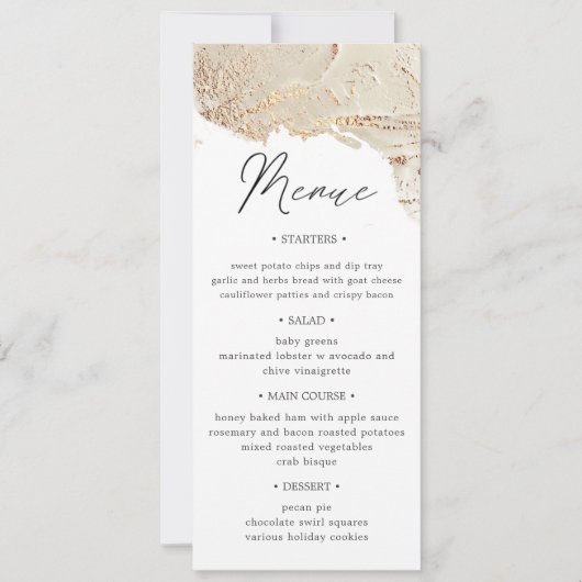 Carte de menu pour dîner Mariage or texturé (Devant)