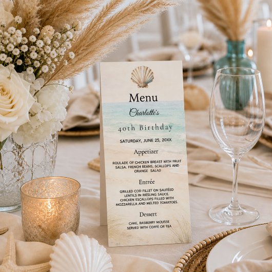 Carte de menu pour fête de plage d'anniversaire