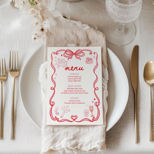 Carte de menu pour la fête de la Galentine