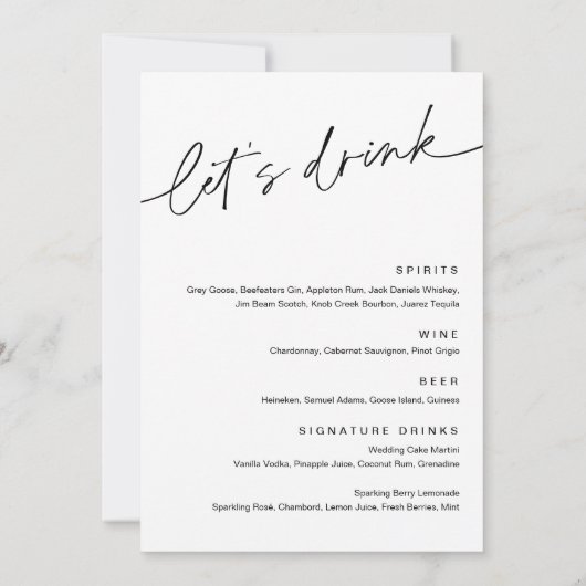 Carte de menu pour le dîner et le dîner Mariage EV (Dos)