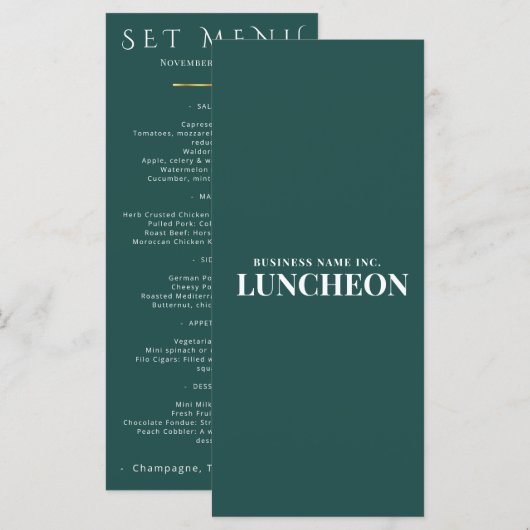 Carte de menu pour un événement élégant sarcelle M (Devant / Derrière)