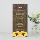 CARTE DE MENU PURPLE RUSTIC SUNFLOWER (Debout devant)