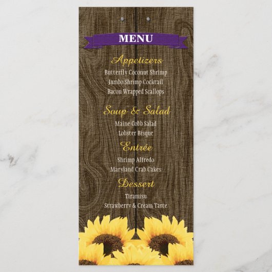 CARTE DE MENU PURPLE RUSTIC SUNFLOWER (Devant)
