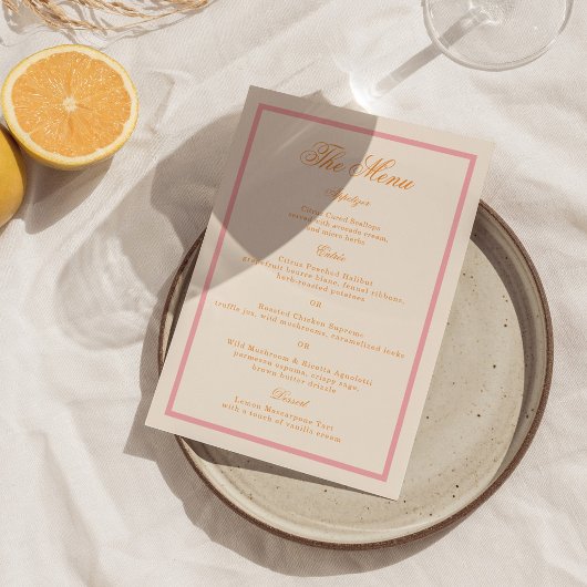 Carte de menu rayée prépa orange et rose