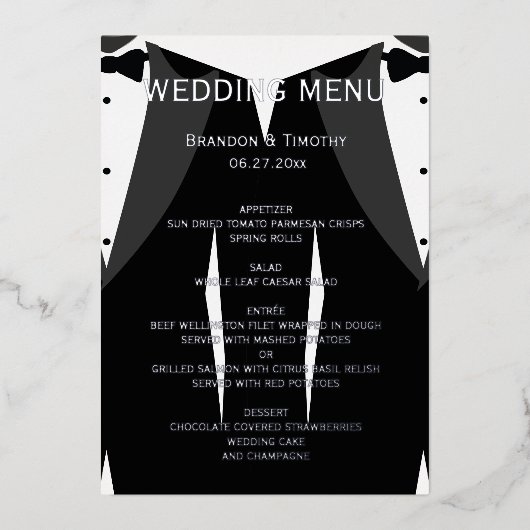 Carte de menu Real Silver Foil Gay Mariage (Recto)