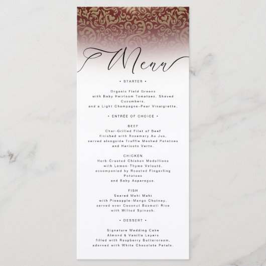 Carte de menu Red Damask Elegant Wedding (Devant)