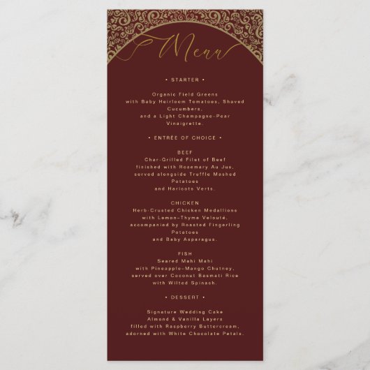 Carte de menu Red Damask Elegant Wedding (Devant)