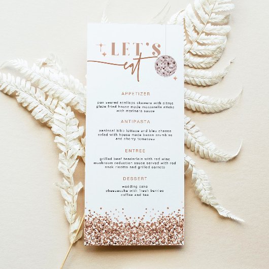 Carte de menu REGINA Rose Gold Sequins Disco Let's