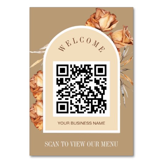 Carte de menu Retro Arch Rose QR Code ScanToView (Dos)