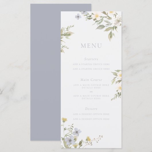 Carte de menu Romance fleur sauvage (Devant / Derrière)