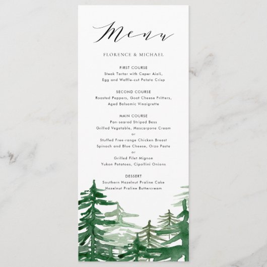 Carte de menu Romantique Watercolor Woodland (Devant)