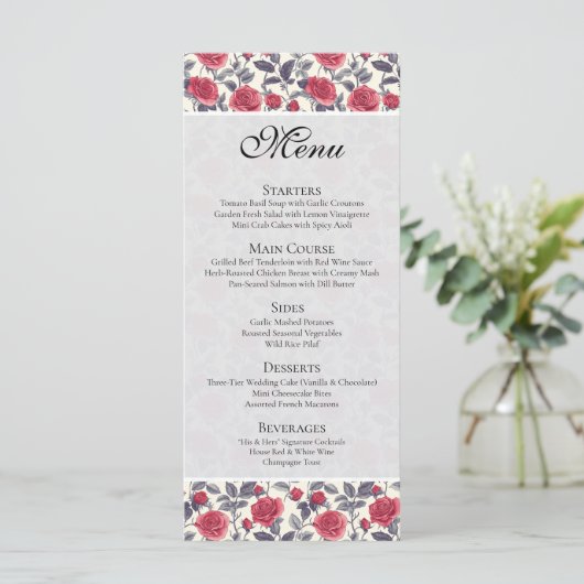 Carte de menu Rose (Debout devant)