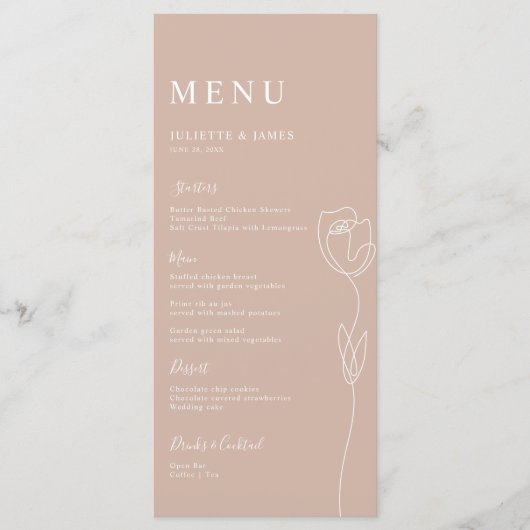 Carte de menu Rose de ligne Whimsical (Devant)