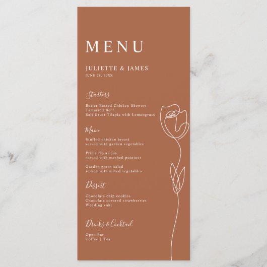 Carte de menu Rose de ligne Whimsical (Devant)