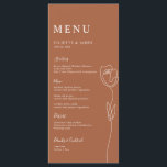 Carte de menu Rose de ligne Whimsical<br><div class="desc">Conçue pour se coordonner avec notre collection de Roses de ligne Whimsical, cette carte de menu personnalisable de correspondance comporte un dessin d'une ligne de rose avec lettrage classique sur arrière - plan couleur terre cuite. Pour une personnalisation plus avancée de cette conception, par exemple la modification de la disposition,...</div>