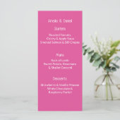 Carte de menu rose et blanc framboise (Debout devant)
