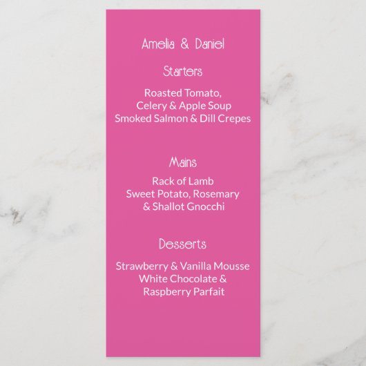 Carte de menu rose et blanc framboise (Devant)