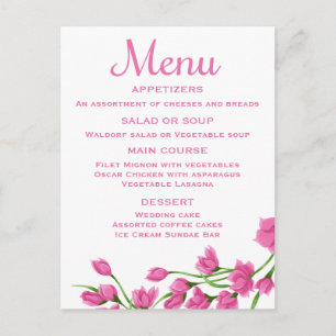Carte de Menu Rose Florale Fuchsia & Fleurs Blanch