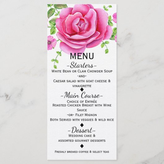 Carte de menu rose florale shabby chic (Devant)