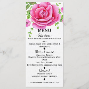 Carte de menu rose florale shabby chic