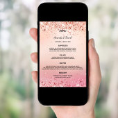 Carte de menu rose mariage or rose confetti