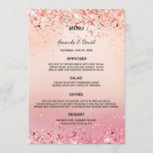 Carte de menu rose mariage or rose confetti (Devant)