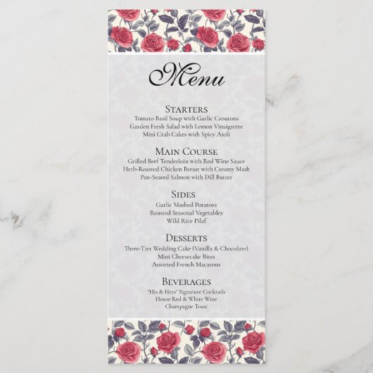 Carte de menu Rose Mignonne (Devant)