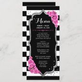 Carte de menu Rose Noir Blanc Argent (Devant / Derrière)